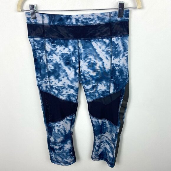 Lululemon Mesh With Me Crop Leggings Blue Printed Size 6 Yoga Running Fitness - Picture 11 of 11